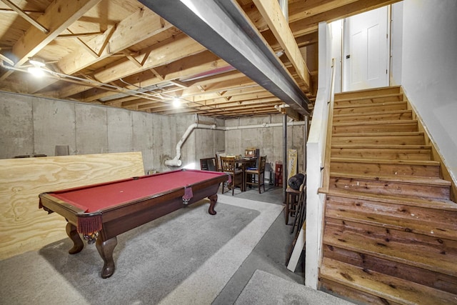 rec room featuring pool table and concrete floors