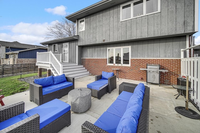 view of patio featuring an outdoor living space and area for grilling