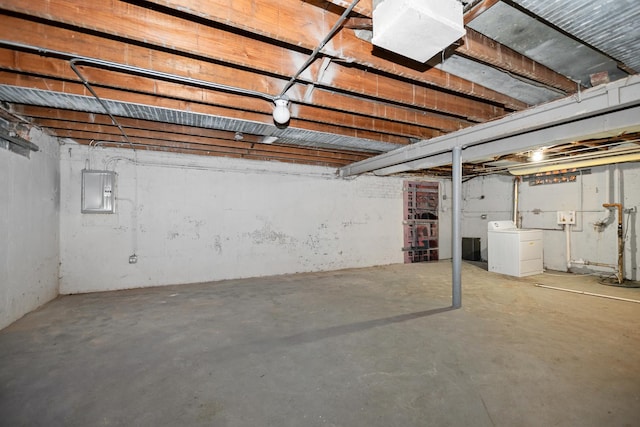 basement with washer / clothes dryer and electric panel