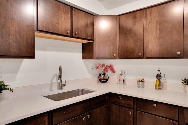 kitchen with dark brown cabinetry and sink