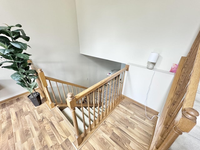 staircase with wood-type flooring