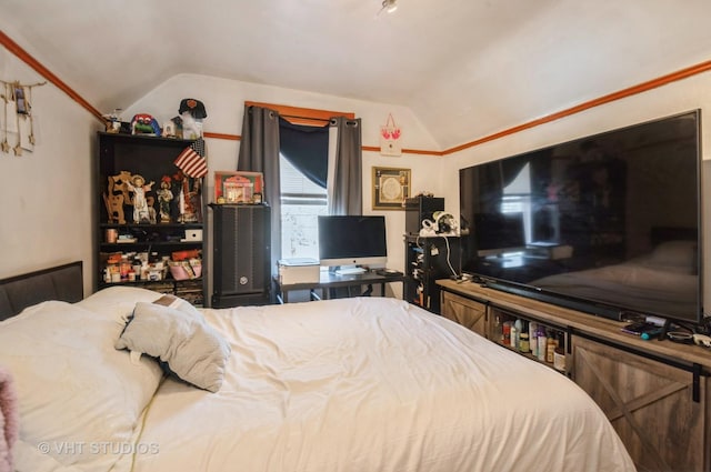 bedroom with lofted ceiling