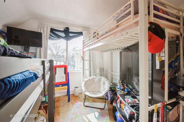 bedroom with parquet floors