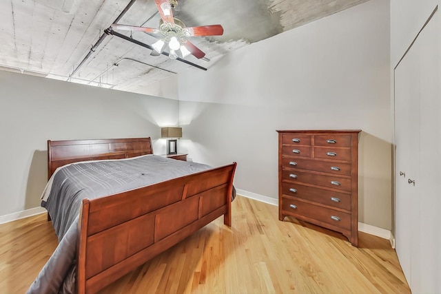 bedroom featuring ceiling fan and light hardwood / wood-style floors