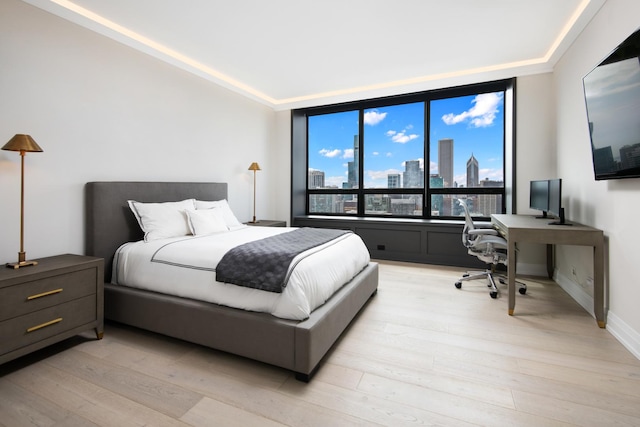 bedroom with light hardwood / wood-style floors