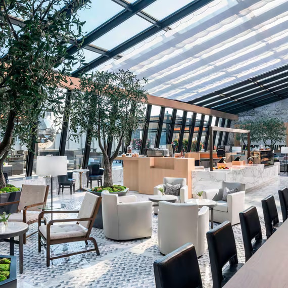 view of patio / terrace featuring an outdoor hangout area and a pergola