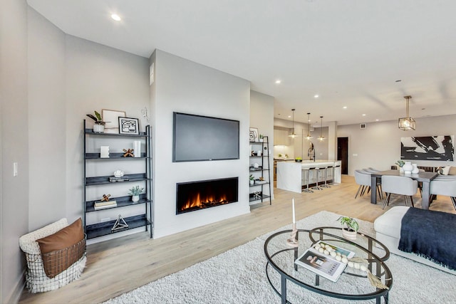 living room with light wood-type flooring