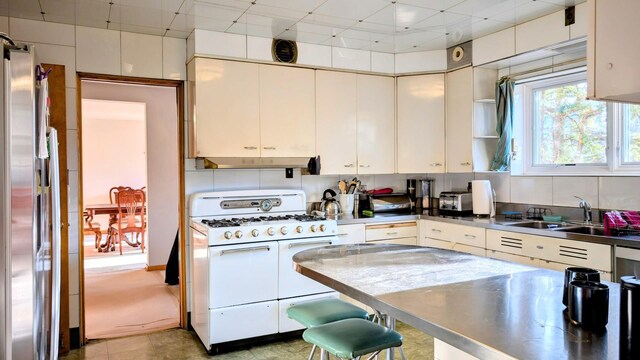 9018 S Oakley Ave, Chicago, IL 60643 - kitchen with double oven range, a sink, stainless steel fridge with ice dispenser, under cabinet range hood, and stainless steel counters
