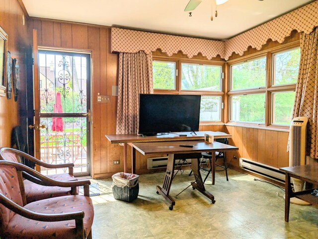 9018 S Oakley Ave, Chicago, IL 60643 - office space featuring wooden walls, plenty of natural light, ceiling fan, and tile patterned floors
