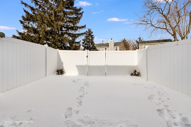 view of yard with a fenced backyard and a gate