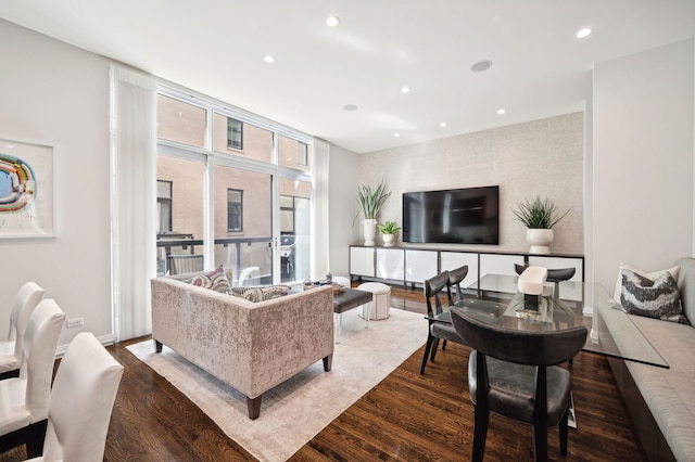 living room with dark hardwood / wood-style floors