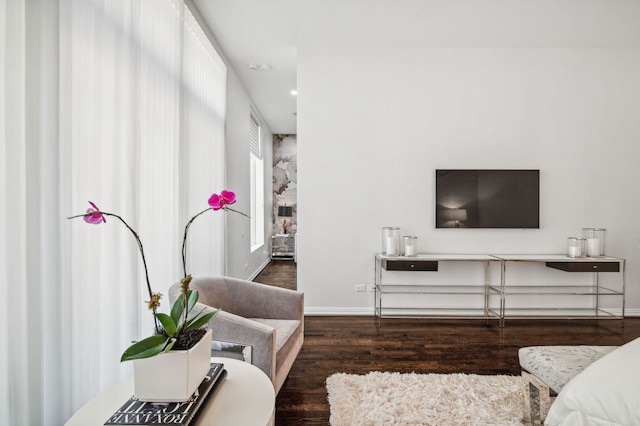 living room with dark wood-type flooring