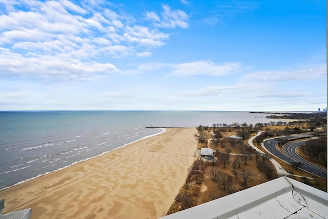 view of water feature featuring a view of the beach