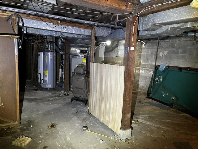 basement with water heater