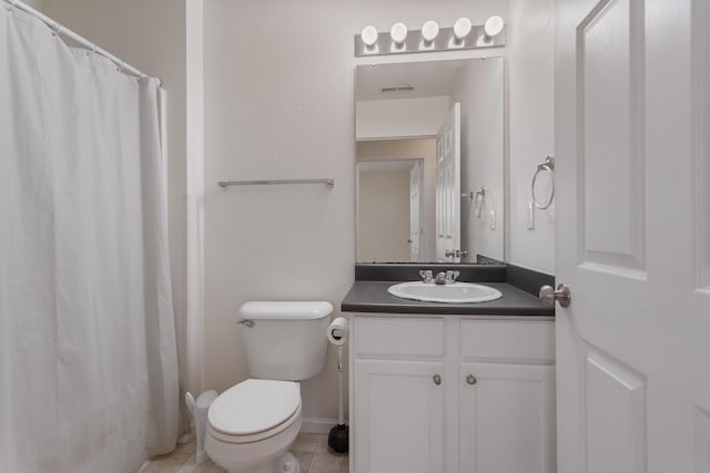 bathroom featuring tile patterned flooring, vanity, and toilet