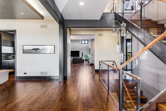 6505 N Knox Ave, Lincolnwood, IL 60645 - interior space featuring stairway, wood-type flooring, and baseboards