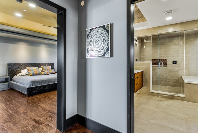 6505 N Knox Ave, Lincolnwood, IL 60645 - interior space with recessed lighting, a shower stall, and wood finished floors