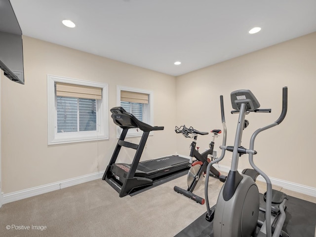 workout area featuring carpet