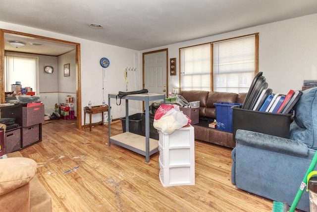 living room featuring light wood-type flooring