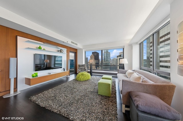 130 N Garland Ct Unit 4101, Chicago, IL 60602 - living room with wooden walls, wood finished floors, and visible vents