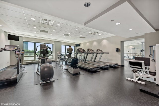 130 N Garland Ct Unit 4101, Chicago, IL 60602 - workout area with recessed lighting, a paneled ceiling, baseboards, and visible vents
