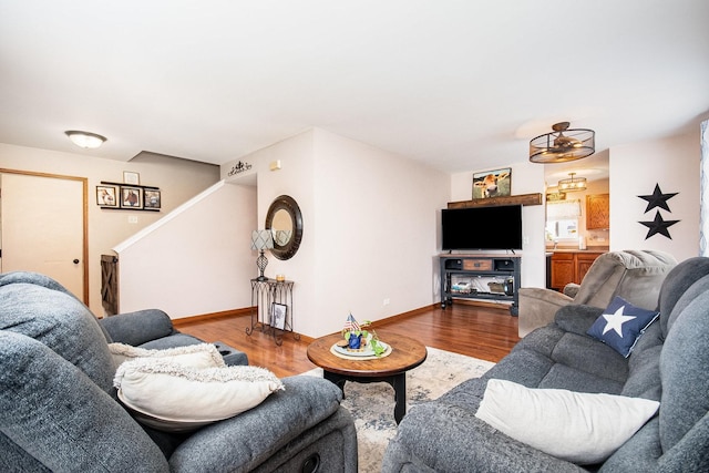 living room with hardwood / wood-style flooring