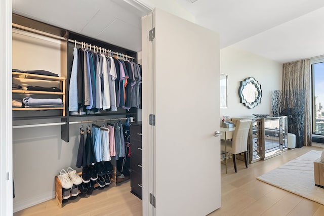 spacious closet with light wood-type flooring