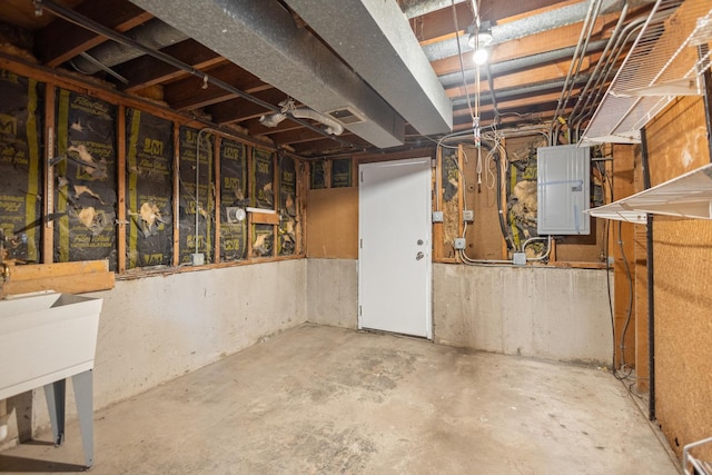 basement with electric panel