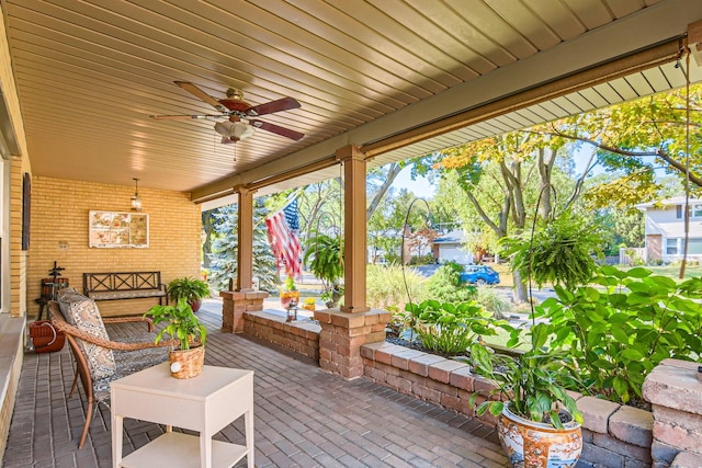 view of patio / terrace featuring ceiling fan and covered porch