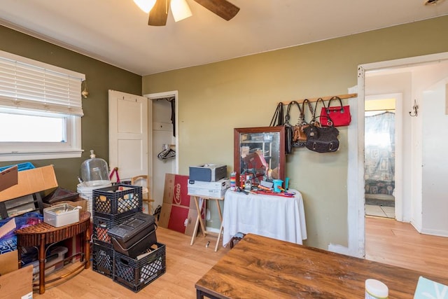 interior space featuring ceiling fan and light hardwood / wood-style floors