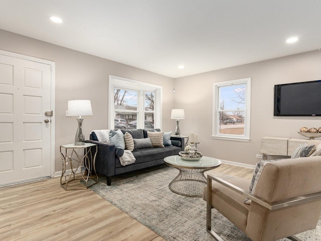 living room featuring light wood-type flooring