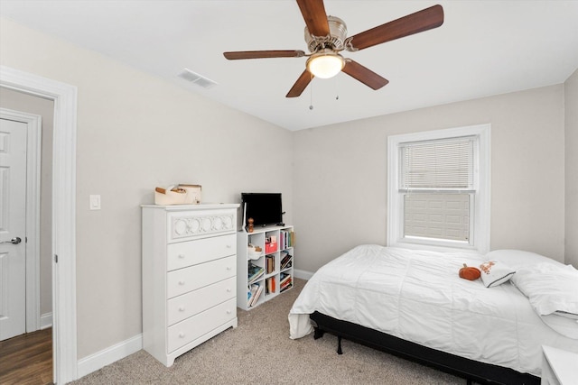 bedroom with carpet floors and ceiling fan