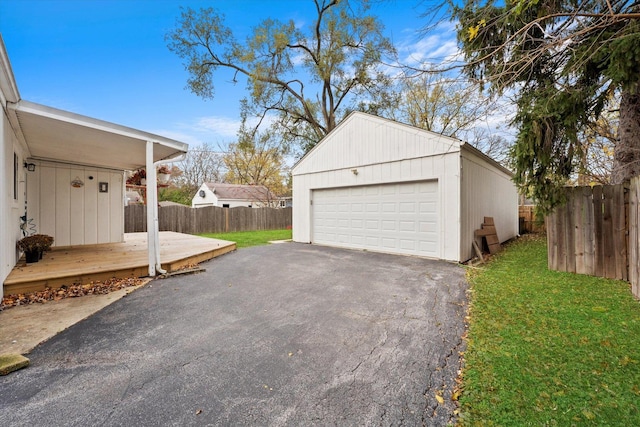 garage with a lawn