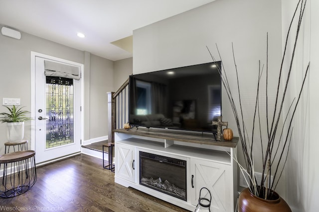 interior space with dark wood-type flooring