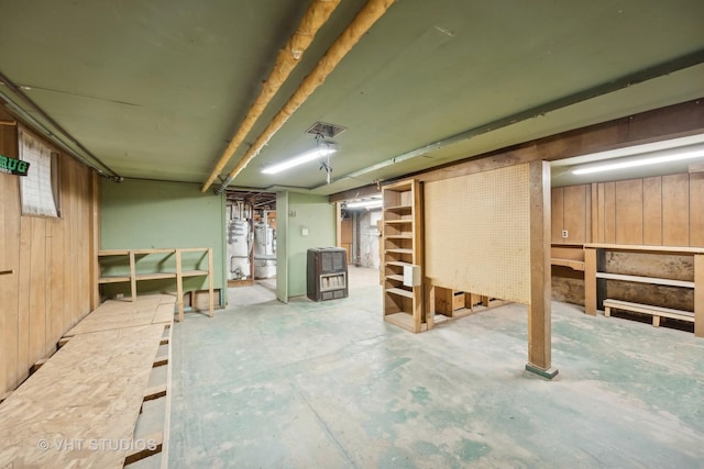 basement with wood walls