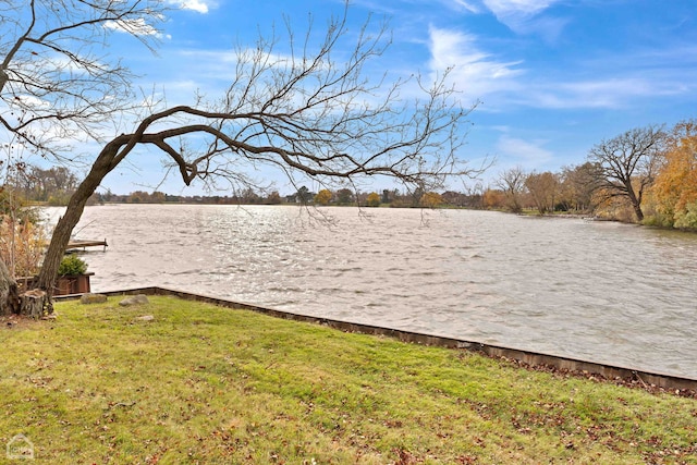 view of yard with a water view