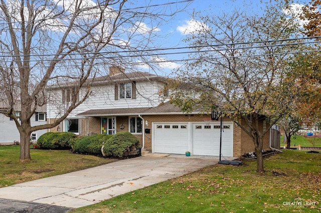 view of property with a garage and a front yard