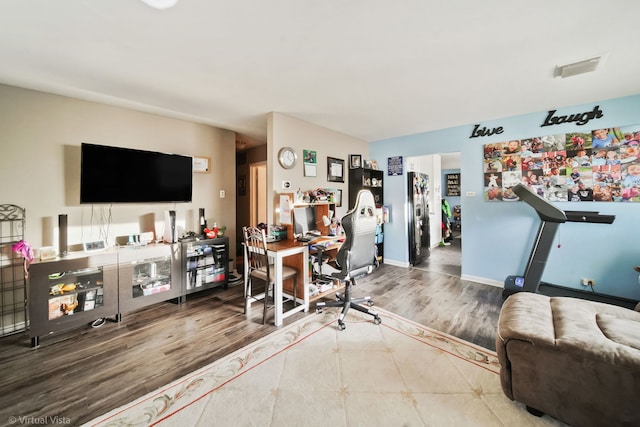 office area with wood-type flooring