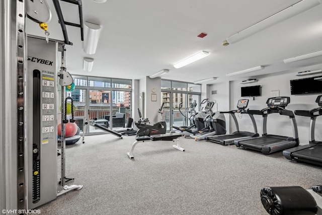 gym featuring floor to ceiling windows