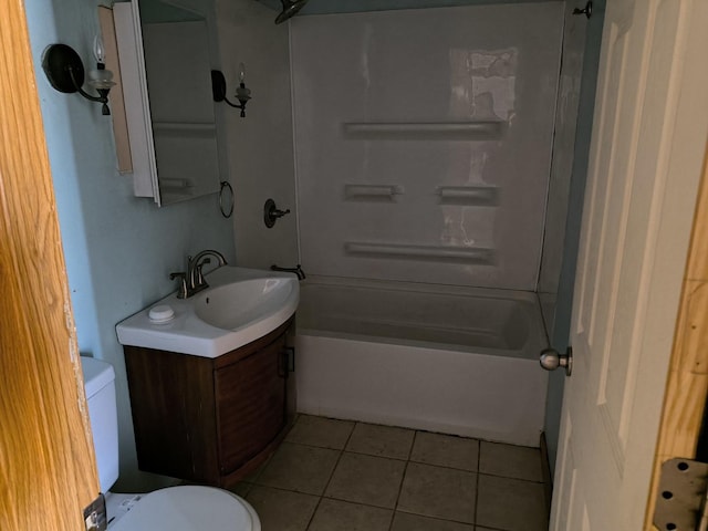 full bathroom featuring vanity, tile patterned floors, toilet, and shower / bath combination