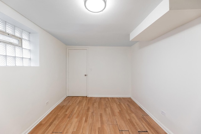 basement with light wood-type flooring