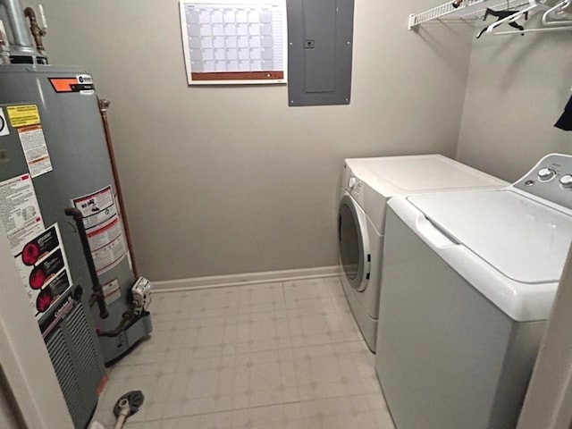 washroom featuring separate washer and dryer, electric panel, and gas water heater