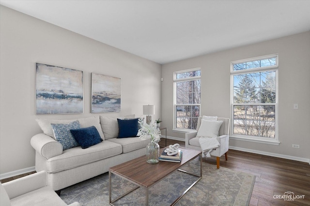 living area featuring wood finished floors and baseboards