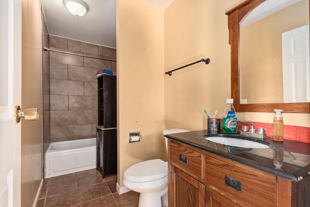 full bathroom with vanity, toilet, tile patterned floors, and tiled shower / bath