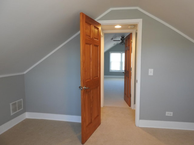 additional living space with lofted ceiling and light colored carpet