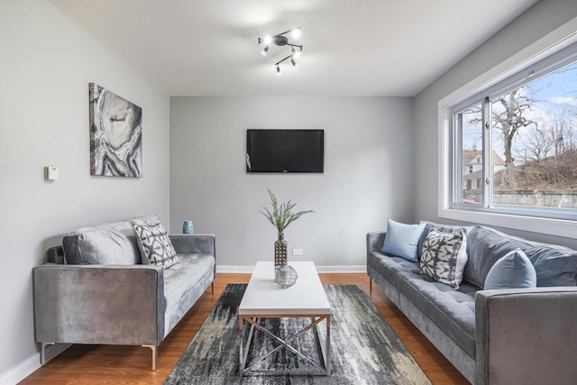 living room featuring dark hardwood / wood-style flooring