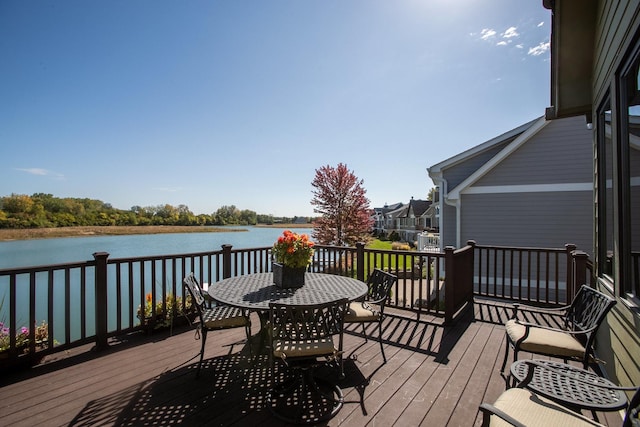 wooden deck with a water view