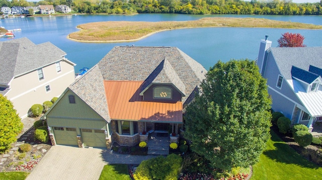 bird's eye view featuring a water view