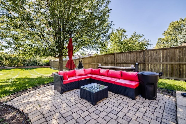 view of patio featuring an outdoor hangout area