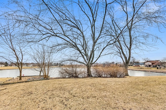 view of yard with a water view